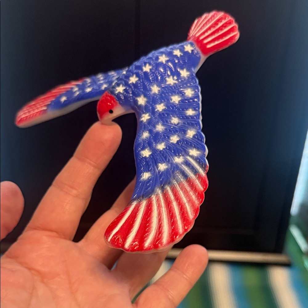 Patriotic American Flag Eagle, Red, White & Blue. Finger Balancing Bird